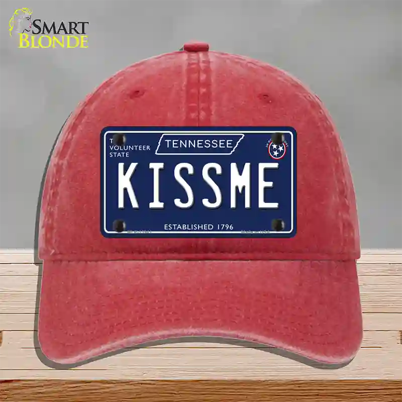 Kiss Me Tennessee Blue Novelty License Plate Hat Tag Unconstructed Cotton / Red