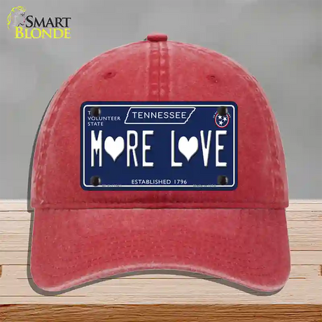 More Love Hearts Tennessee Blue Novelty License Plate Hat Tag Unconstructed Cotton / Red