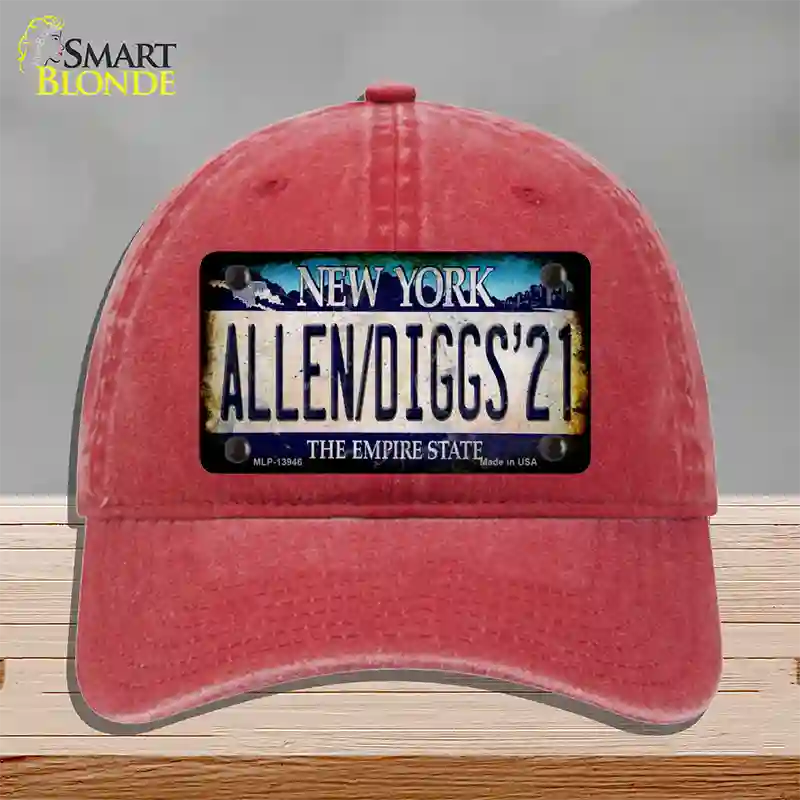 Allen Diggs 21 NY Blue Novelty License Plate Hat Tag Unconstructed Cotton / Red