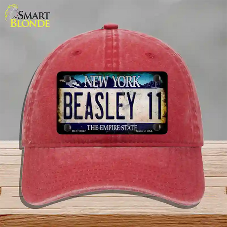 Beasley 11 New York Blue Novelty License Plate Hat Tag Unconstructed Cotton / Red