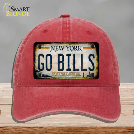 Go Bills New York White Novelty License Plate Hat Tag Unconstructed Cotton / Red