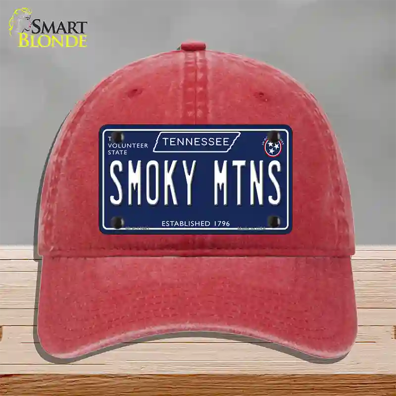 Smoky Mtns Tennessee Blue Novelty License Plate Hat Tag Unconstructed Cotton / Red