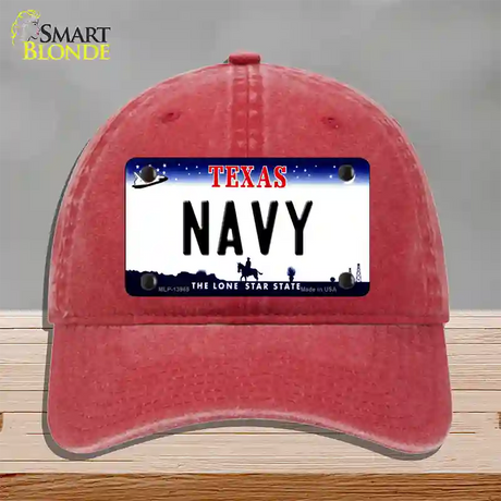 Texas Navy Novelty License Plate Hat Tag Unconstructed Cotton / Red