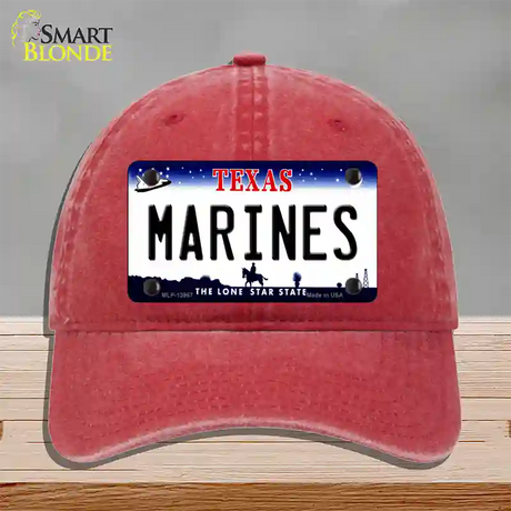 Texas Marines Novelty License Plate Hat Tag Unconstructed Cotton / Red