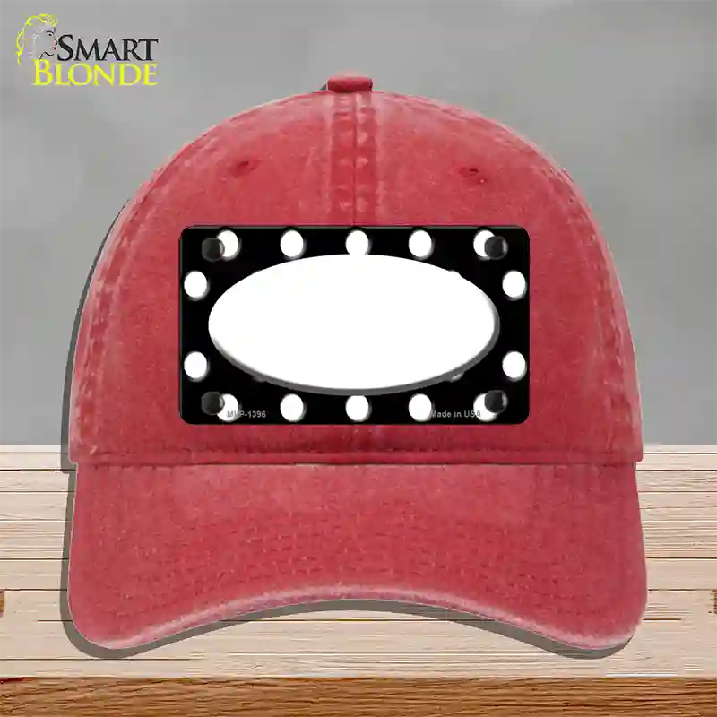 White Black Polka Dot Center Oval Novelty License Plate Hat Unconstructed Cotton / Red