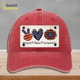 Peace Love America Novelty License Plate Hat Tag Unconstructed Cotton / Red