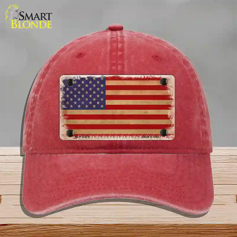 Grunge American Flag Novelty License Plate Hat Tag Unconstructed Cotton / Red