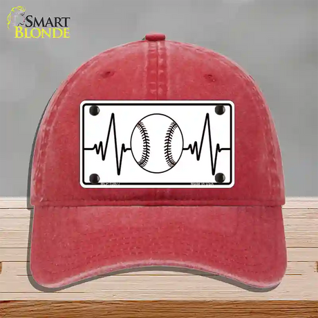 Baseball Heart Beat Novelty License Plate Hat Tag Unconstructed Cotton / Red