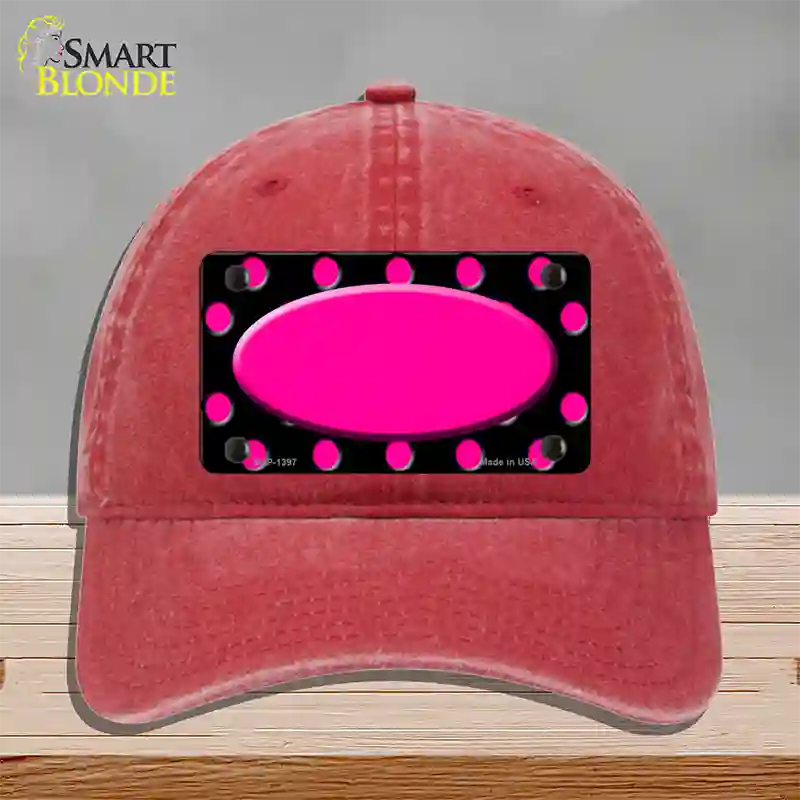 Pink Black Polka Dot Pink Center Oval Black Novelty License Plate Hat Unconstructed Cotton / Red