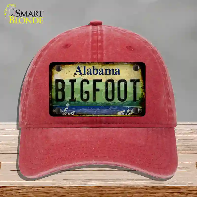 Bigfoot Alabama Novelty License Plate Hat Tag Unconstructed Cotton / Red