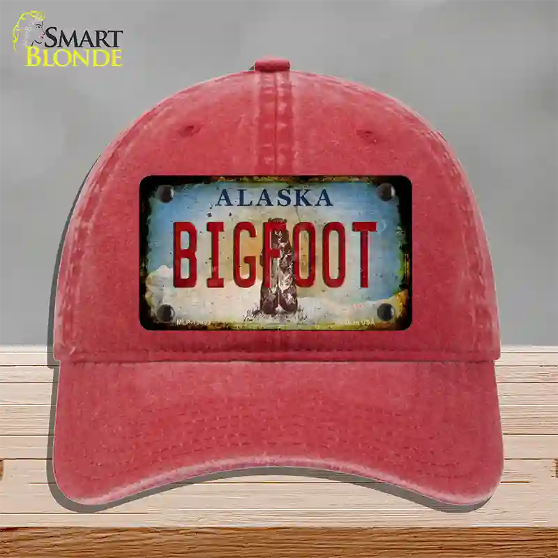 Bigfoot Alaska Novelty License Plate Hat Tag Unconstructed Cotton / Red