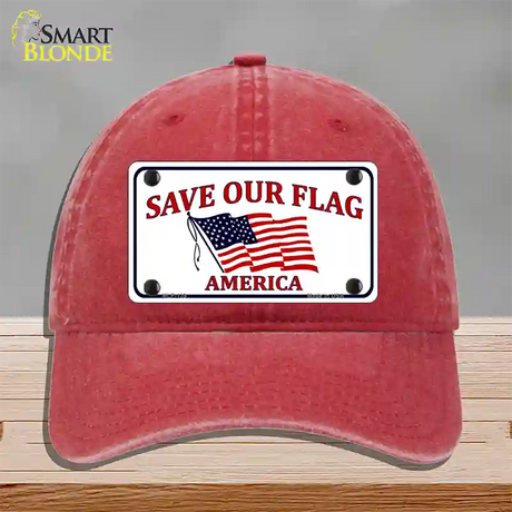 Save Our Flag Novelty License Plate Hat Unconstructed Cotton / Red