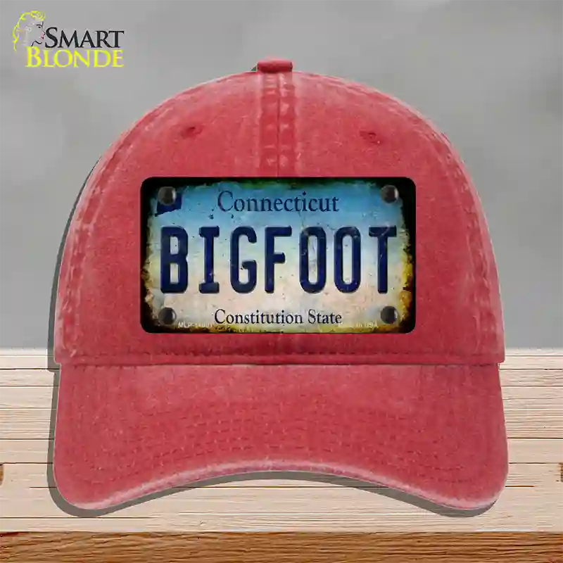 Bigfoot Connecticut Novelty License Plate Hat Tag Unconstructed Cotton / Red