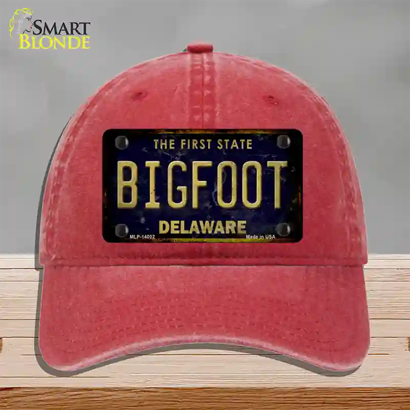 Bigfoot Delaware Novelty License Plate Hat Tag Unconstructed Cotton / Red