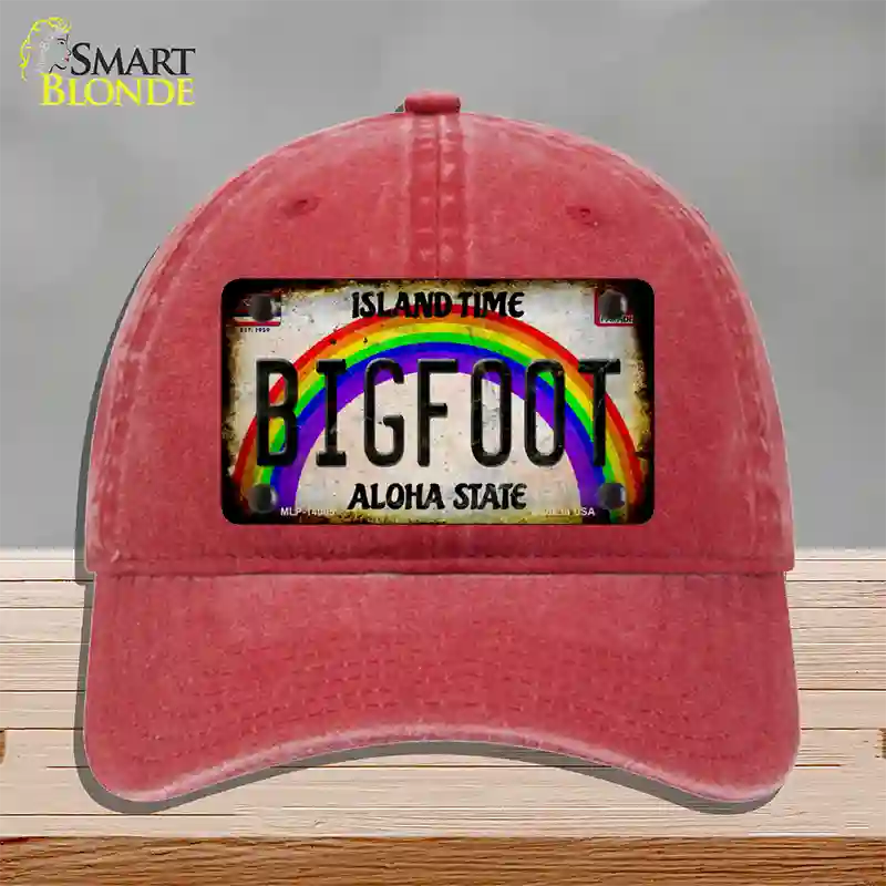 Bigfoot Hawaii Novelty License Plate Hat Tag Unconstructed Cotton / Red