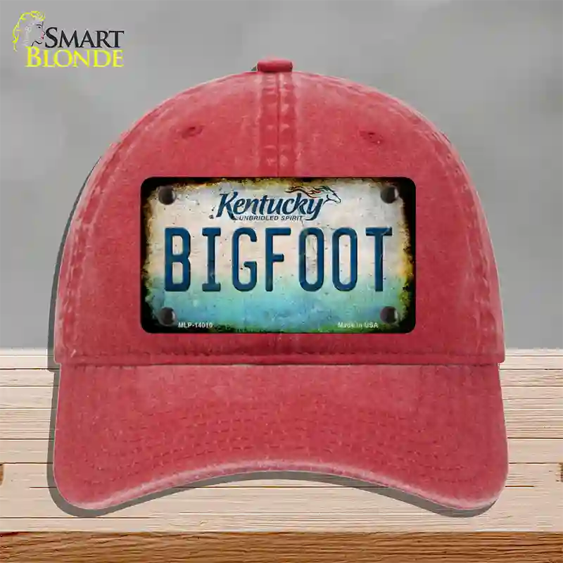 Bigfoot Kentucky Novelty License Plate Hat Tag Unconstructed Cotton / Red