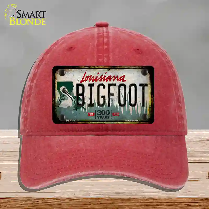 Bigfoot Louisiana Novelty License Plate Hat Tag Unconstructed Cotton / Red