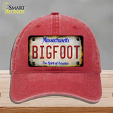 Bigfoot Massachusetts Novelty License Plate Hat Tag Unconstructed Cotton / Red