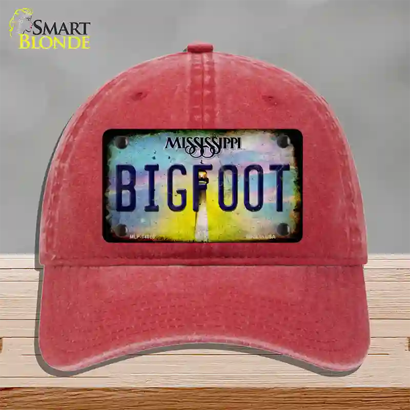 Bigfoot Mississippi Novelty License Plate Hat Tag Unconstructed Cotton / Red