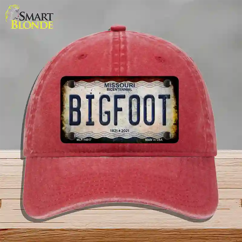 Bigfoot Missouri Novelty License Plate Hat Tag Unconstructed Cotton / Red