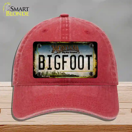 Bigfoot Montana Novelty License Plate Hat Tag Unconstructed Cotton / Red