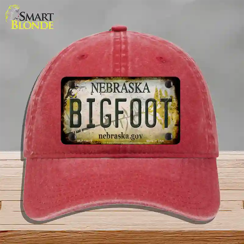 Bigfoot Nebraska Novelty License Plate Hat Tag Unconstructed Cotton / Red