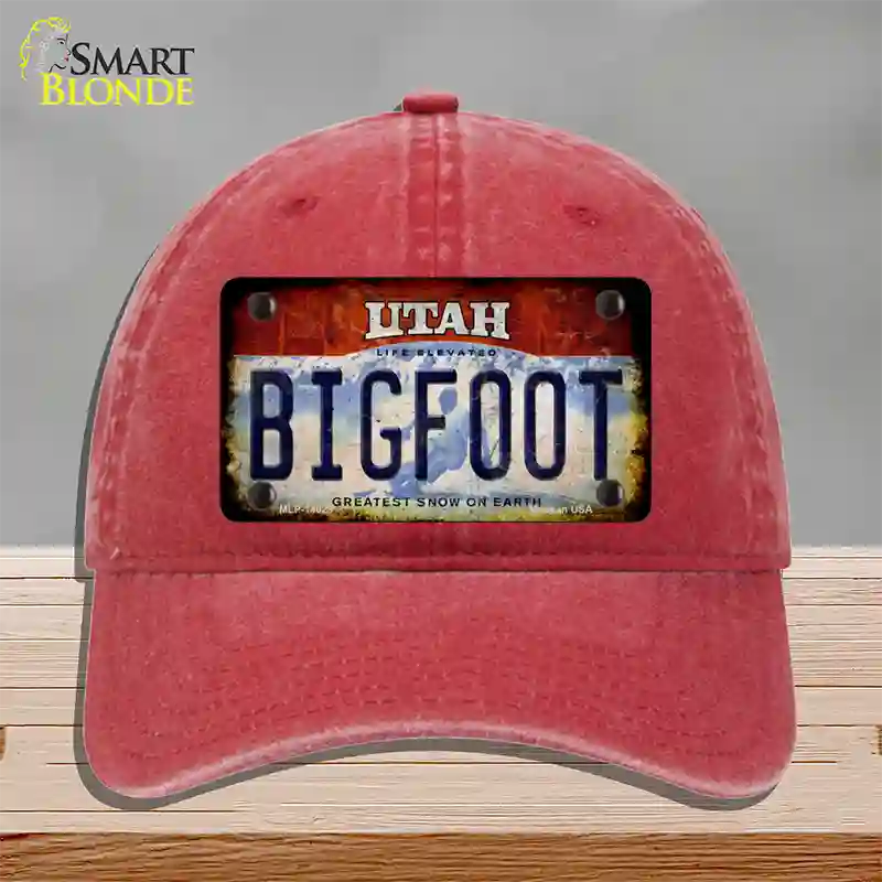 Bigfoot Utah Novelty License Plate Hat Tag Unconstructed Cotton / Red