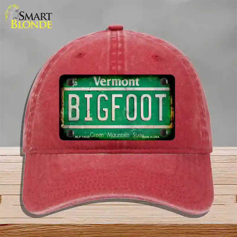 Bigfoot Vermont Novelty License Plate Hat Tag Unconstructed Cotton / Red