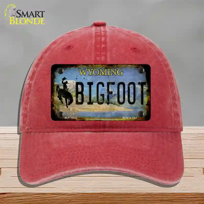 Bigfoot Wyoming Novelty License Plate Hat Tag Unconstructed Cotton / Red