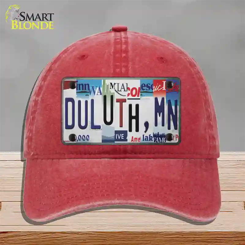 Duluth MN Strip Art Novelty License Plate Hat Tag Unconstructed Cotton / Red