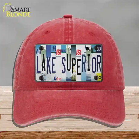 Lake Superior Strip Art Novelty License Plate Hat Tag Unconstructed Cotton / Red