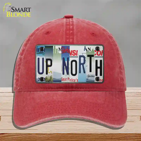 Up North Strip Art Novelty License Plate Hat Tag Unconstructed Cotton / Red