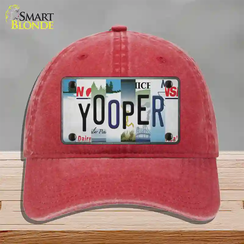 Yooper Strip Art Novelty License Plate Hat Tag Unconstructed Cotton / Red