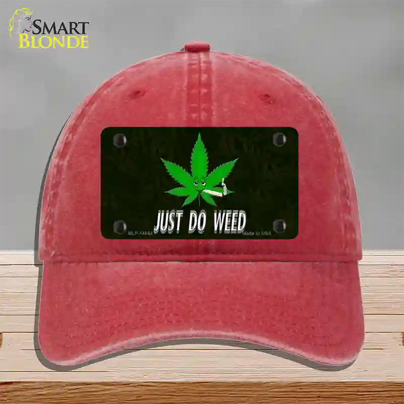 Just Do Weed Leaf Novelty License Plate Hat Unconstructed Cotton / Red