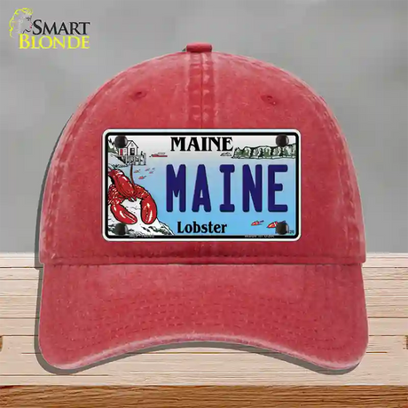 Maine Lobster Novelty License Plate Hat Unconstructed Cotton / Red