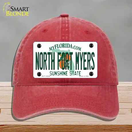 North Fort Myers Florida Novelty License Plate Hat Unconstructed Cotton / Red