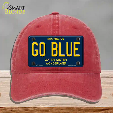 Go Blue Michigan Blue Novelty License Plate Hat Unconstructed Cotton / Red