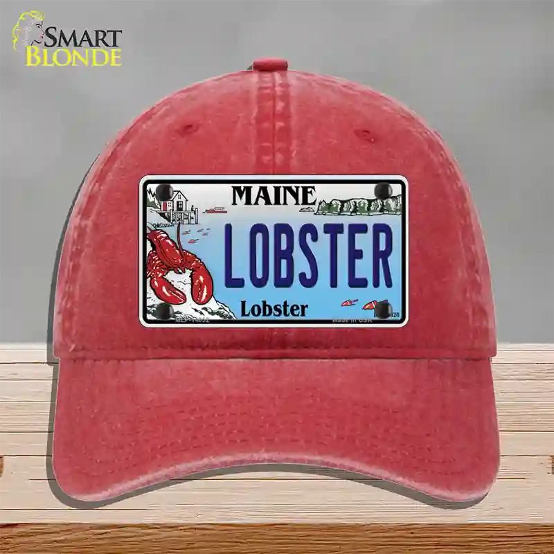 Lobster Maine Lobster Novelty License Plate Hat Unconstructed Cotton / Red