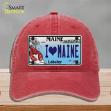 I Heart Maine Lobster Novelty License Plate Hat Unconstructed Cotton / Red