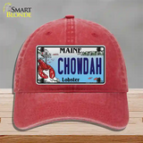 Chowdah Maine Lobster Novelty License Plate Hat Unconstructed Cotton / Red