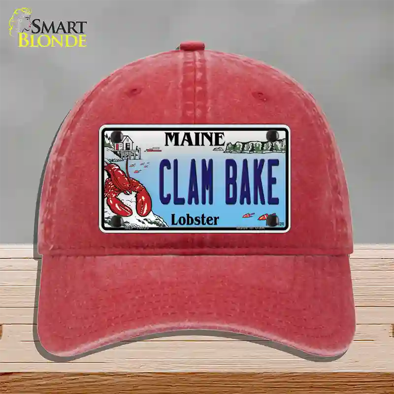 Clam Bake Maine Lobster Novelty License Plate Hat Unconstructed Cotton / Red