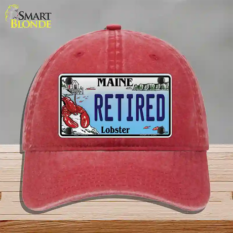 Retired Maine Lobster Novelty License Plate Hat Unconstructed Cotton / Red