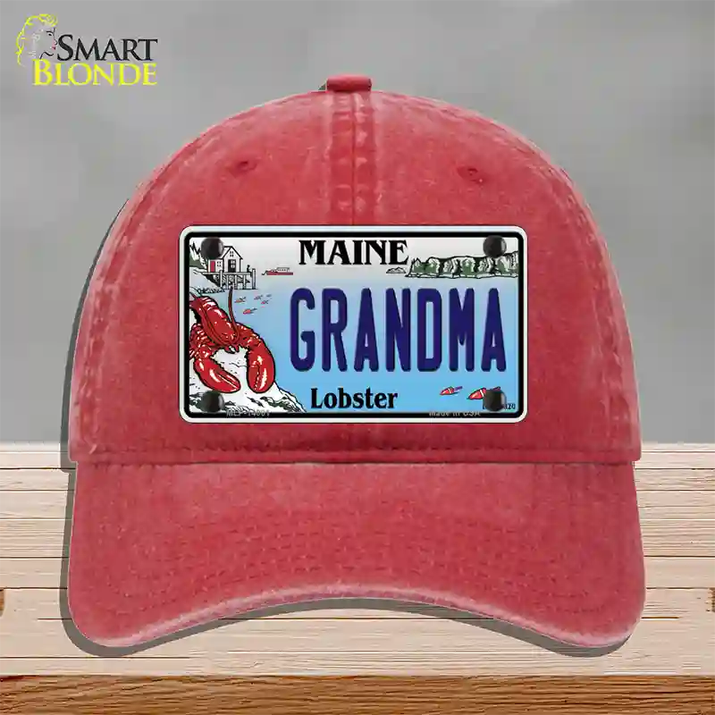 Grandma Maine Lobster Novelty License Plate Hat Unconstructed Cotton / Red