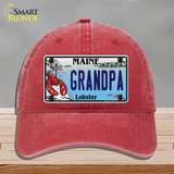 Grandpa Maine Lobster Novelty License Plate Hat Unconstructed Cotton / Red