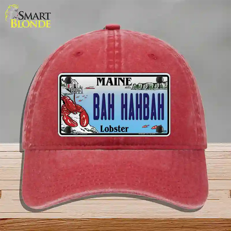 Bah Hahbah Maine Lobster Novelty License Plate Hat Unconstructed Cotton / Red