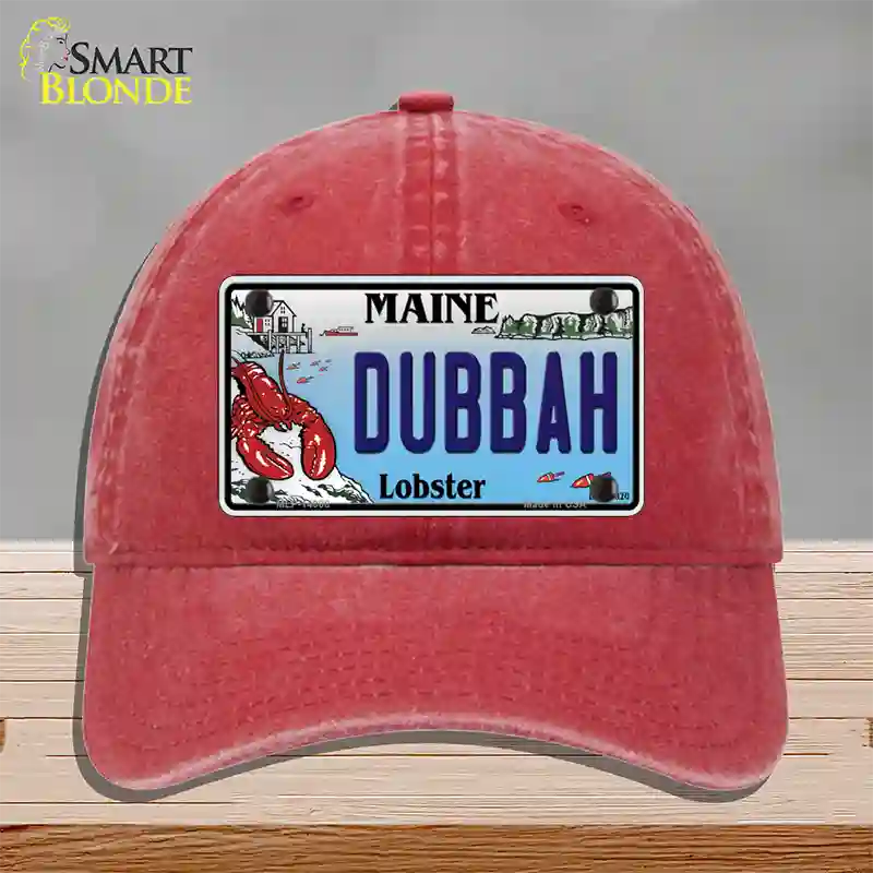 Dubbah Maine Lobster Novelty License Plate Hat Unconstructed Cotton / Red