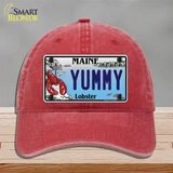 Yummy Maine Lobster Novelty License Plate Hat Unconstructed Cotton / Red