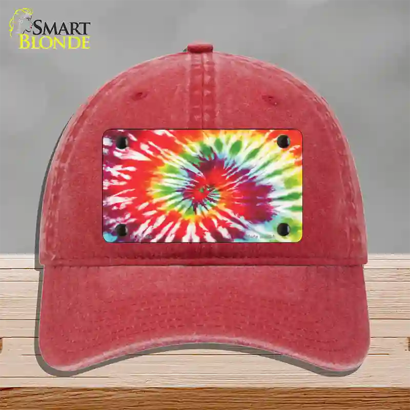 Red Swirl Tie-Dye Novelty License Plate Hat Unconstructed Cotton / Red