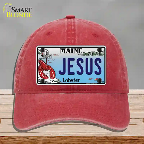 Jesus Maine Lobster Novelty License Plate Hat Unconstructed Cotton / Red