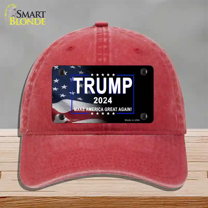 Trump 2024 Flag | Black Novelty License Plate Hat Unconstructed Cotton / Red